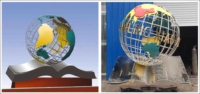 不銹鋼地球，景觀地球雕塑，學校地球儀擺件
